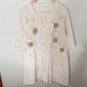 Blue Fish 2001 Art Button Front Tunic Top Size 2 Oversized Lagenlook